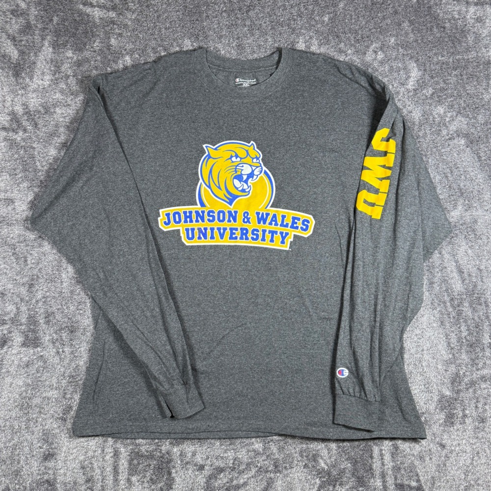 Champion Mens XXL Johnson & Wales University Wildcats Long Sleeve T-Shirt Grey